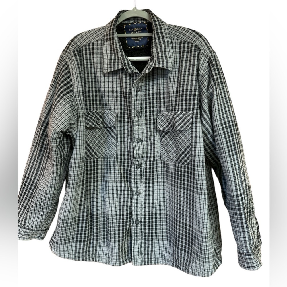 Club Room Black Plaid Shirt Jacket Cotton XXL